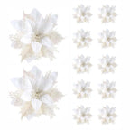 5/10 pçs 14.5cm ornamentos de flores de natal, rosa, vermelho, ouro, glitter flores artificiais para árvore de natal, decoração de natal para casa
