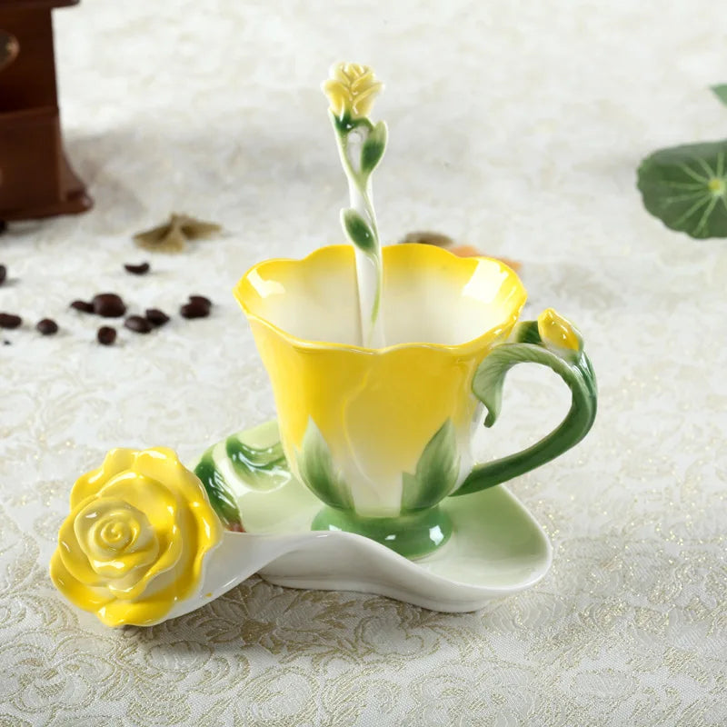 Conjunto Criativo Xícara Tulipa Cerâmica 3pcs
