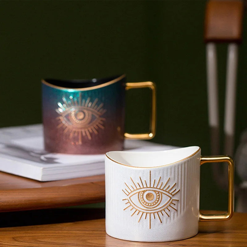 Criativo copo de café cerâmica gradiente em forma de óculos porcelana caneca escritório beber copo grande capacidade presente decoração para casa