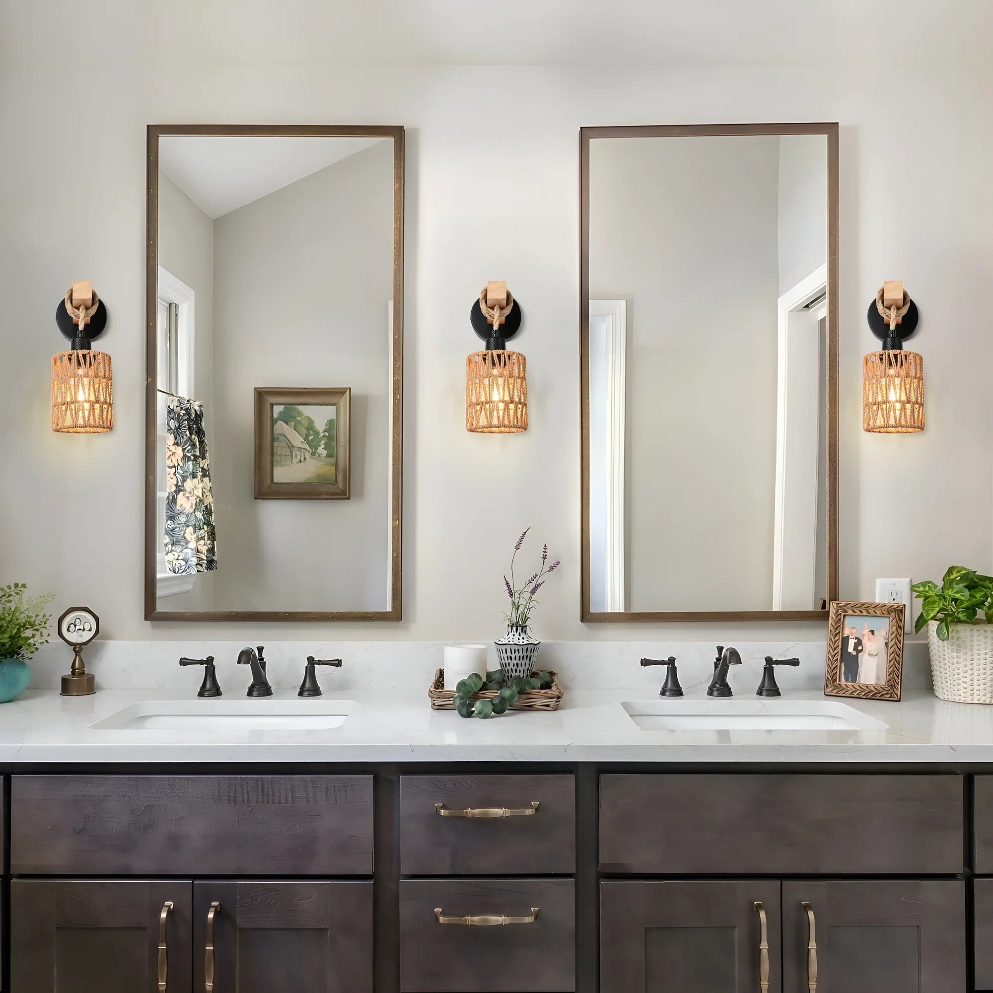 Fácil instalação arandelas de parede de rattan luzes de parede com regulável boho montagem na parede luminárias de vime lâmpada de parede para o berçário do quarto