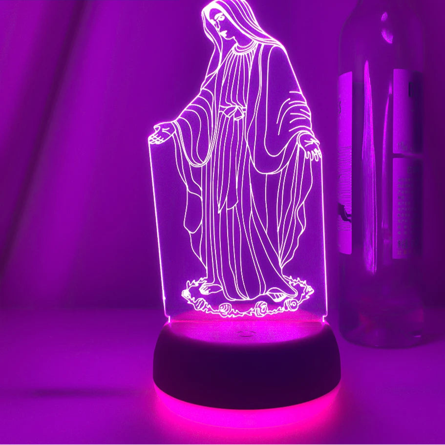Imagem Religiosa 3D LED: Virgem Maria com Controle Remoto de Cores