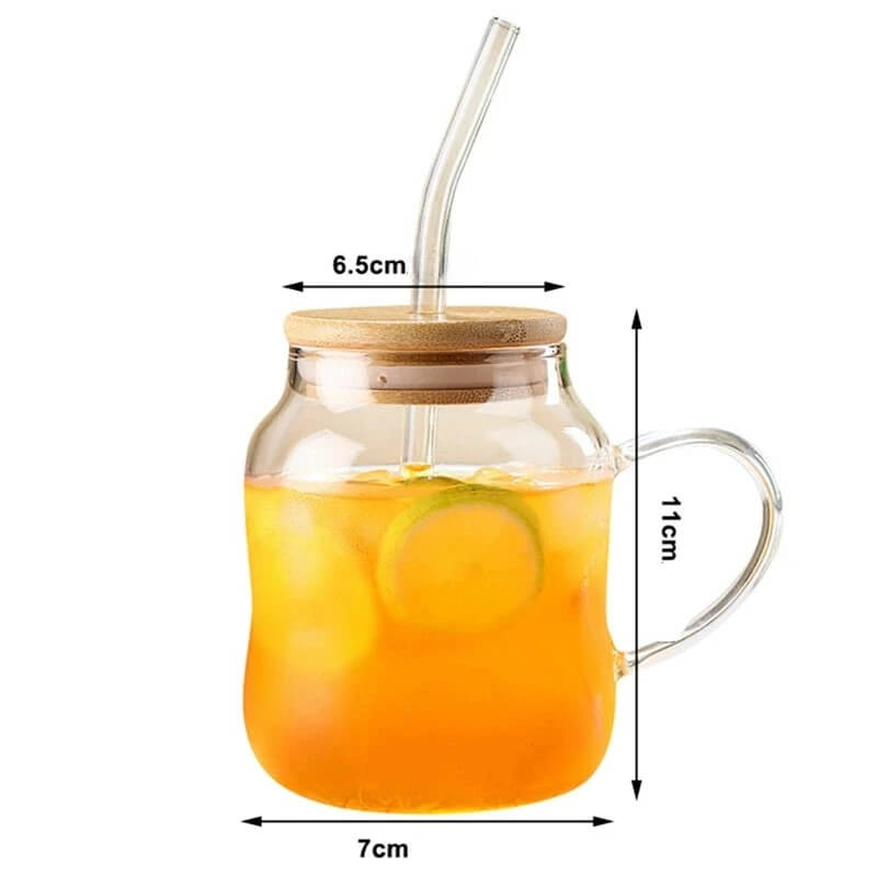 Copo com Alça Vidro + Canudo e Tampa Madeira