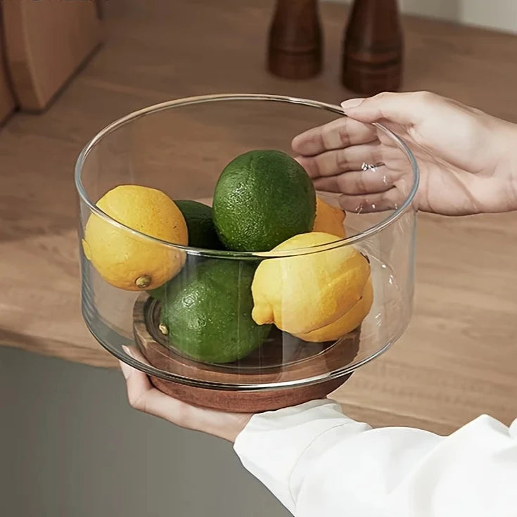 Tigela para Frutas e Salada Vidro e Madeira