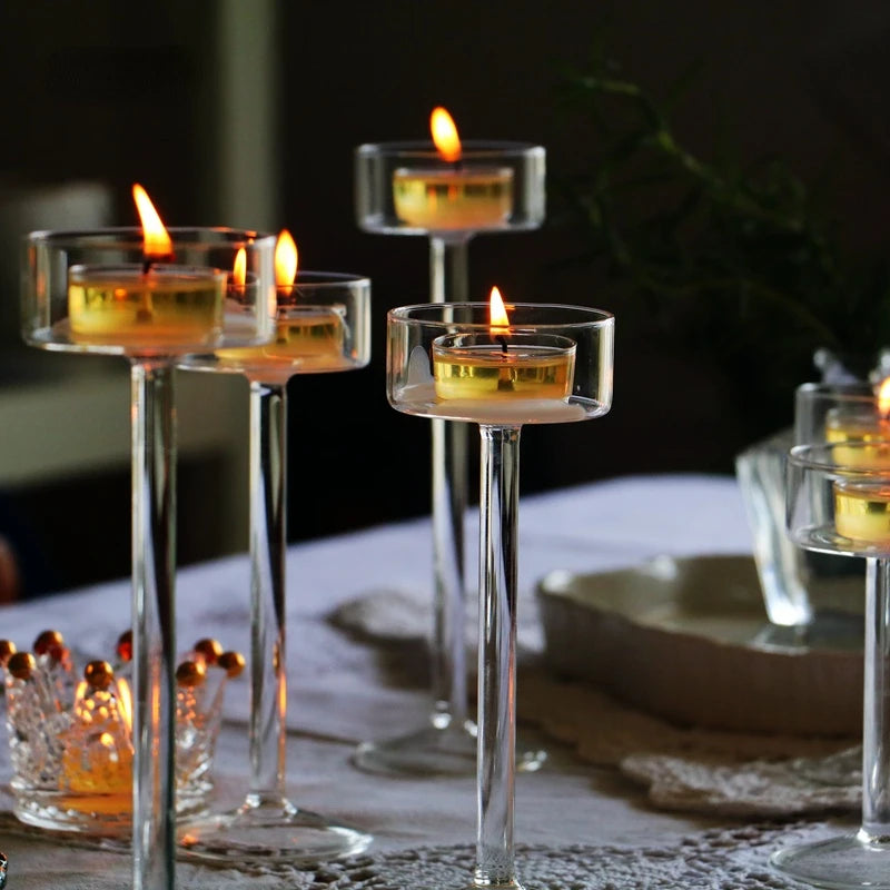 Castiçais de vidro conjunto tealight castiçal decoração para casa peças centrais mesa casamento suporte cristal configuração mesa jantar