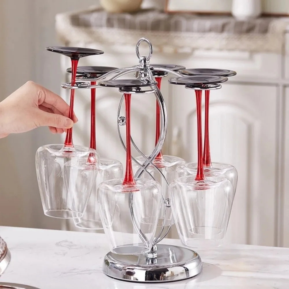 Suporte Elegante para Taças de Vinho em Ferro com 6 Ganchos