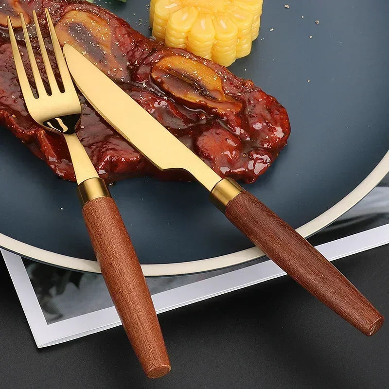 Talheres Luxo Inox & Madeira - 4 Peças