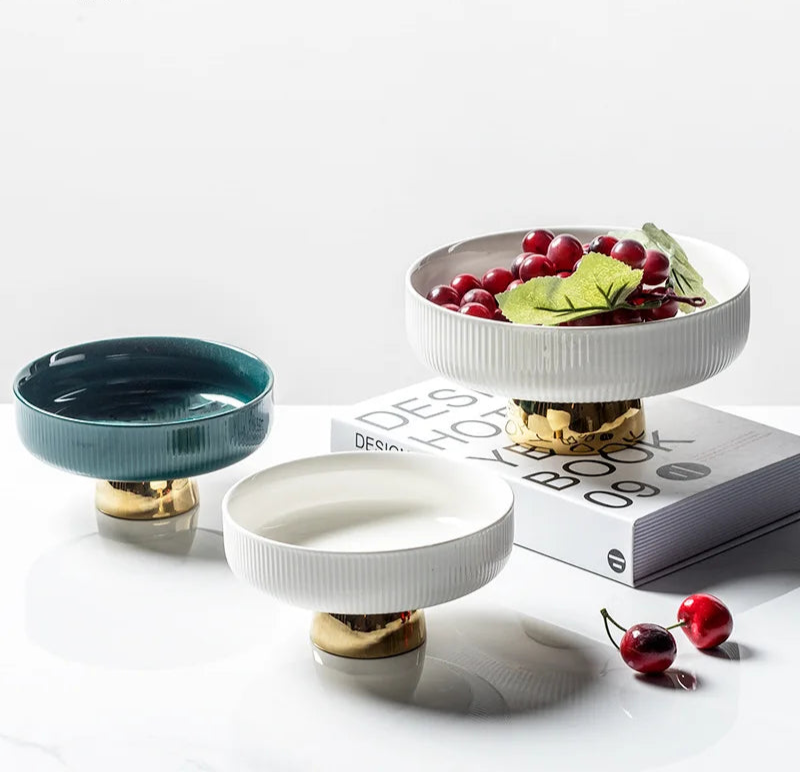 Tigela Luxe para Frutas em Cerâmica e Inox