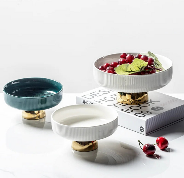 Tigela Luxe para Frutas em Cerâmica e Inox