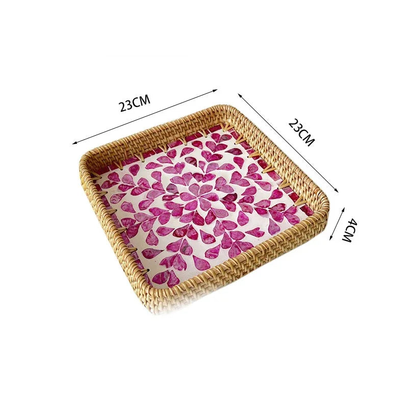 Bandeja Retrô de Rattan Feita à Mão