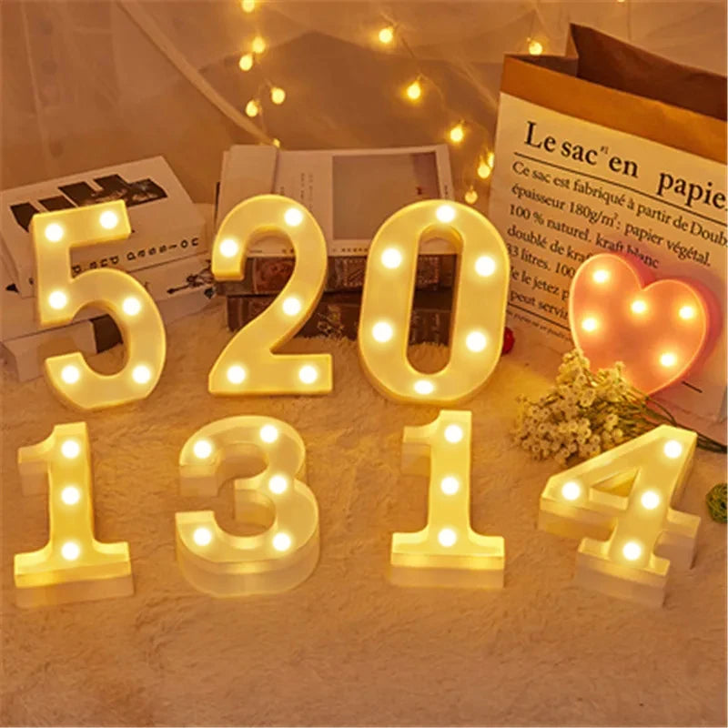 Lâmpada letra número alfabeto luminoso luzes LED decoração noite luz para casa casamento aniversário natal decoração