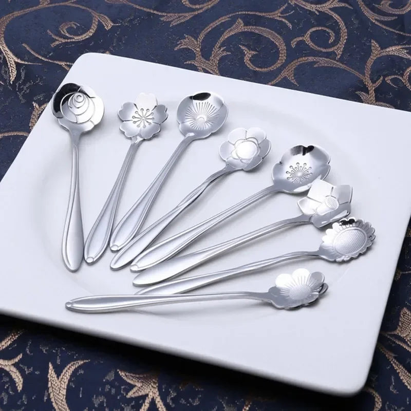 Kit Colheres Formato Flor 8 Pcs em Aço Inox