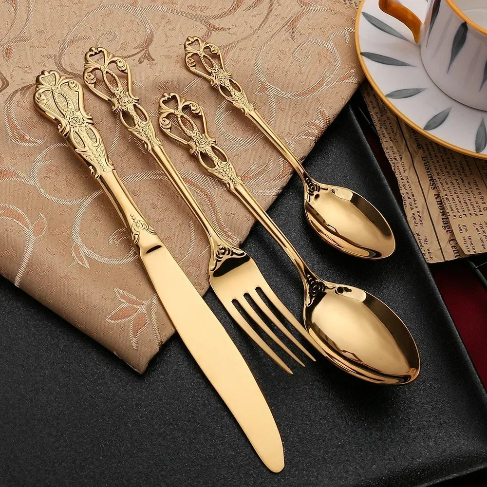 Kit Talheres Retrô em Inox - 4pcs