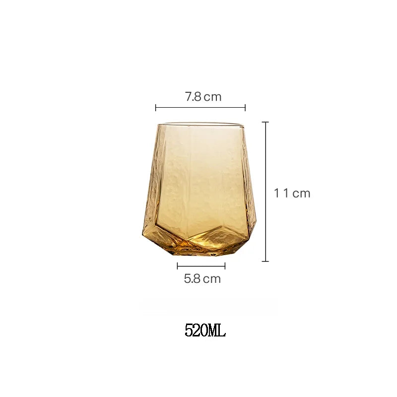 Cálice de champanhe sem chumbo, copos de vinho coloridos, cristal, diamante martelado, copo de uísque, norte da Europa luxo, âmbar dourado, casa
