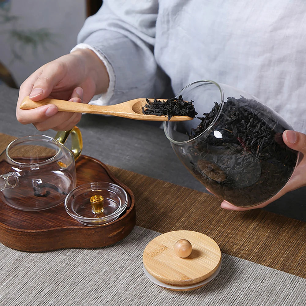 Pote de Vidro com Tampa de Madeira