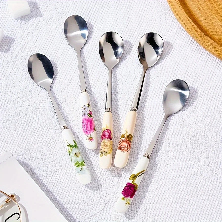 Conjunto Colheres de Café Inox e Cerâmica - 6pcs