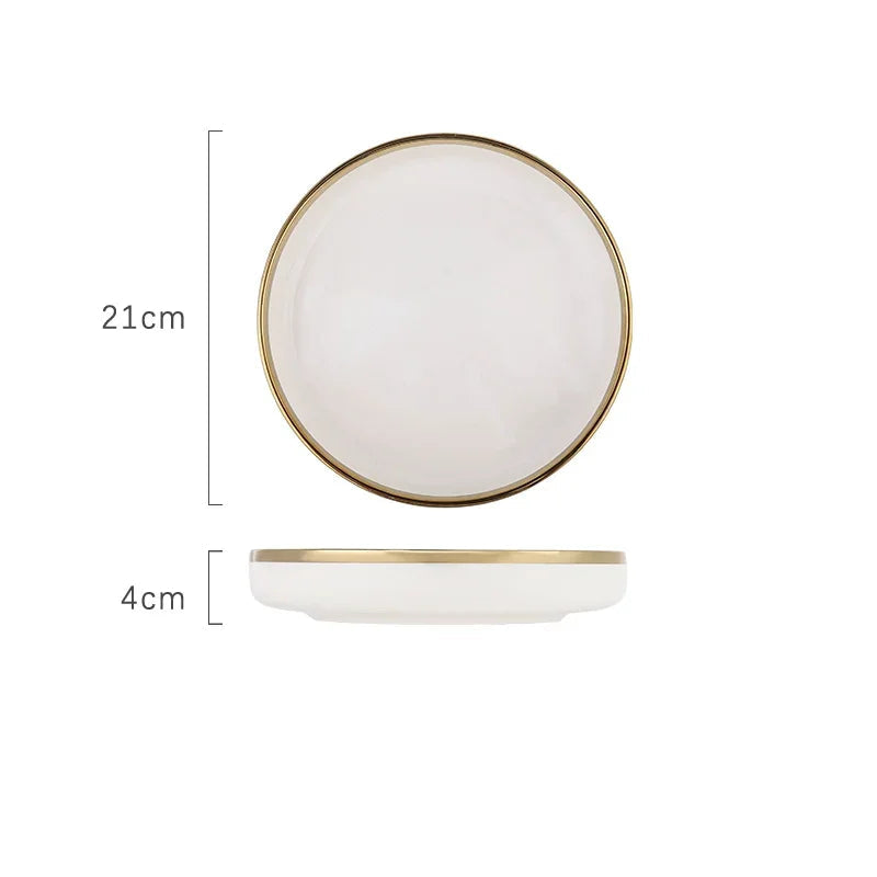 Pratos e Tigelas Branco Dourado em Porcelana - 6 Modelos
