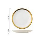 Prato de Porcelana Redondo com Borda Dourada Estilo Europeu