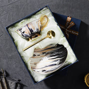 Xícara De Café De Grão De Madeira E Pires Caixa De Presente, Copo De Cerâmica Requintada High-End, conjunto De Chá Da Tarde Britânico, Premium Bone China