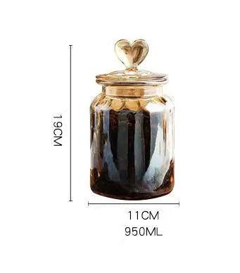 Garrafa De Armazenamento De Vidro Com Tampa, Recipiente Transparente Em Forma De Coração, Frasco De Armazenamento De Feijão De Café, Recipiente De Cozinha, Grande Capacidade, Âmbar