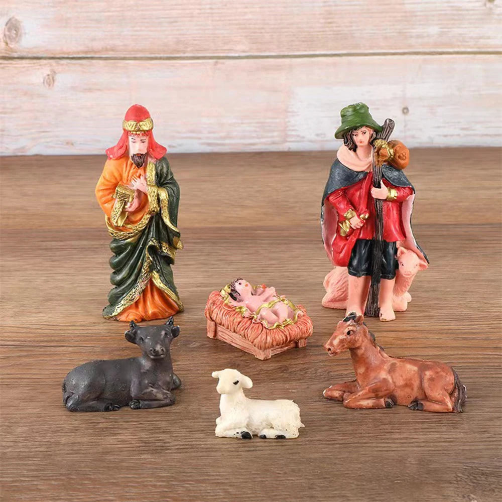 Conjunto de estatuetas de presépio de Natal com 10 peças, decoração de presépio de Natal, presentes, artesanato