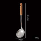 Conjunto de Utensílios de Cozinha Prata em Aço Inox com Cabo de Madeira