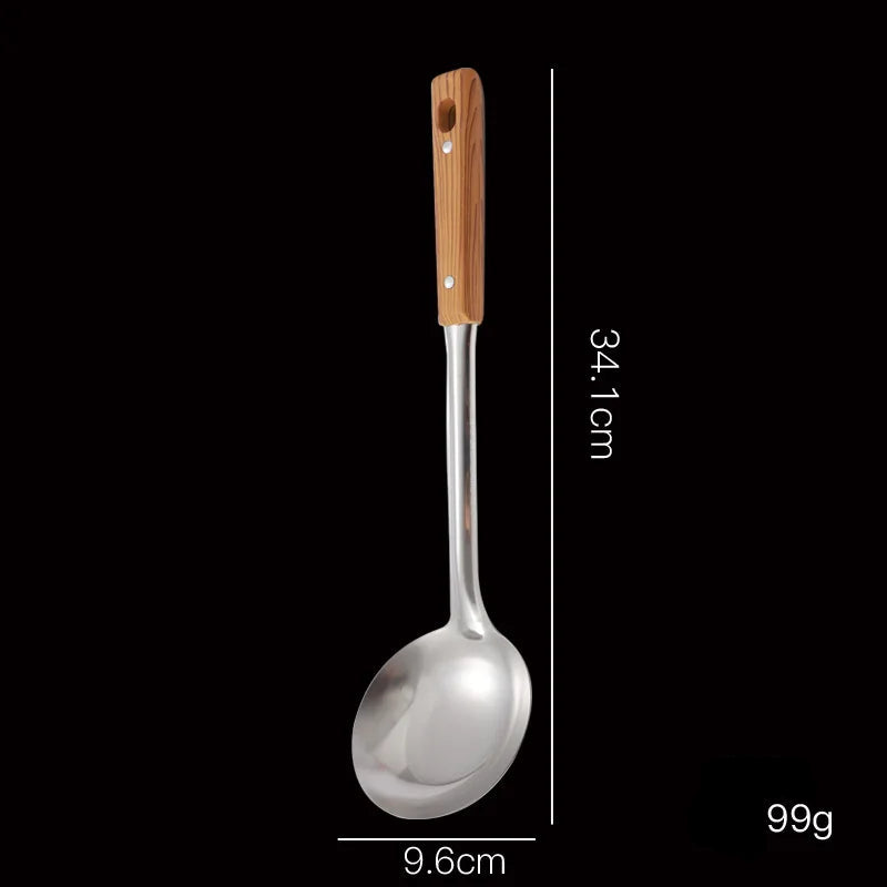 Conjunto de Utensílios de Cozinha Prata em Aço Inox com Cabo de Madeira