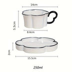 Kit de Xícara em Cerâmica Preto e Branco com Pires e Colher - 250ml