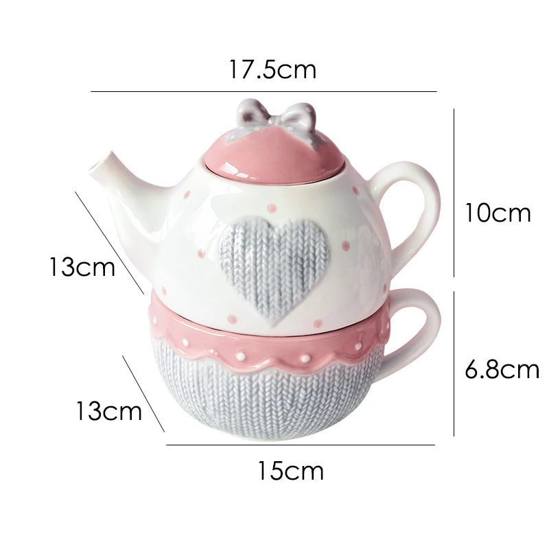 Tea For One Coração em Porcelana Kit 2 Pcs