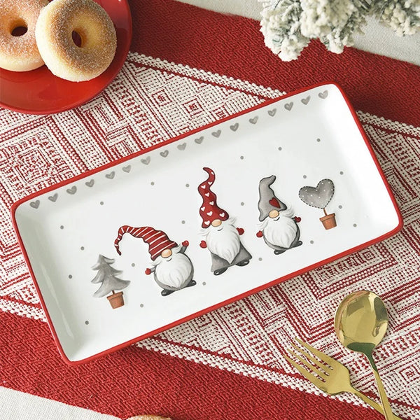 Pratos de jantar de cerâmica de natal retangular placa de alívio de cerâmica bandeja de sobremesa de chá da tarde bife pratos ocidentais utensílios de mesa presentes
