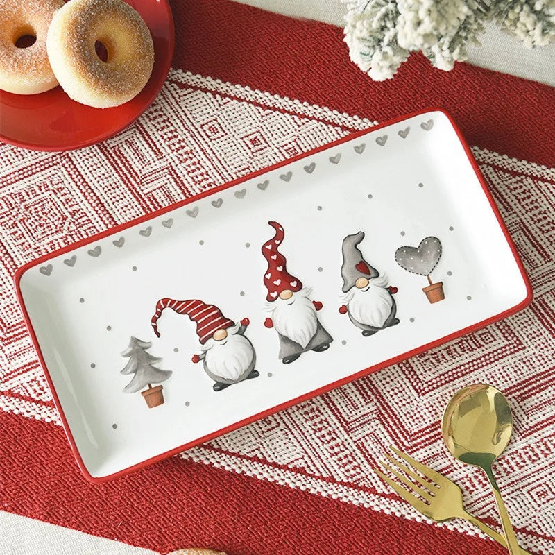Pratos de jantar de cerâmica de natal retangular placa de alívio de cerâmica bandeja de sobremesa de chá da tarde bife pratos ocidentais utensílios de mesa presentes