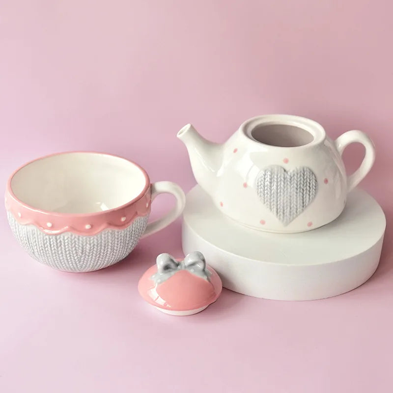 Tea For One Coração em Porcelana Kit 2 Pcs