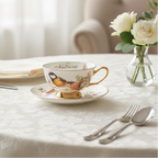 Conjunto de Xícara de Café em Porcelana com Pires Floral e Borboleta - 220ml