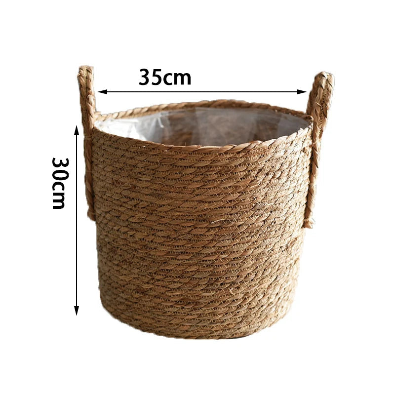 Cesta de armazenamento de ervas marinhas tecida à mão cestas de flores vaso de plantas organizador suculento para casa sala de estar decorar paisagem artesanal