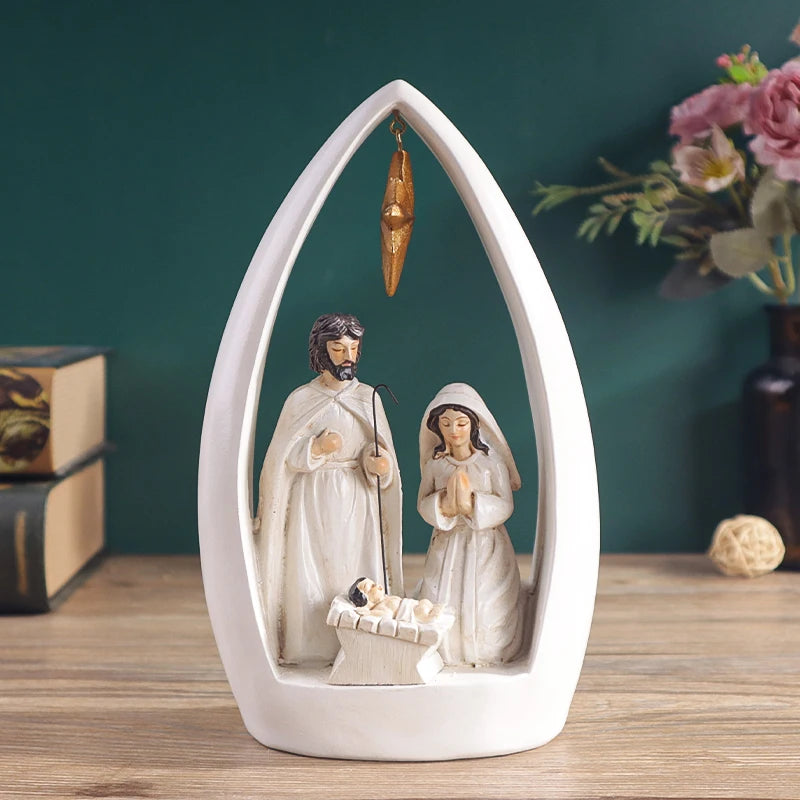 Escultura de presépio, decoração de casa para quartos, salas de estar, estudos e entradas, arte religiosa colecionável