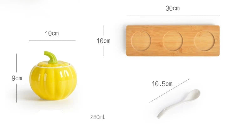 Kit Porta Temperos Abóbora com Suporte em Madeira