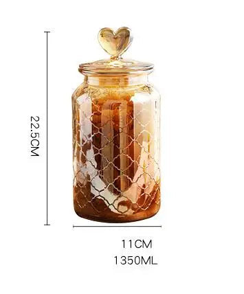 Garrafa De Armazenamento De Vidro Com Tampa, Recipiente Transparente Em Forma De Coração, Frasco De Armazenamento De Feijão De Café, Recipiente De Cozinha, Grande Capacidade, Âmbar