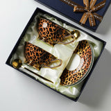Conjunto Xícara Leopardo Vintage em Porcelana 200ml