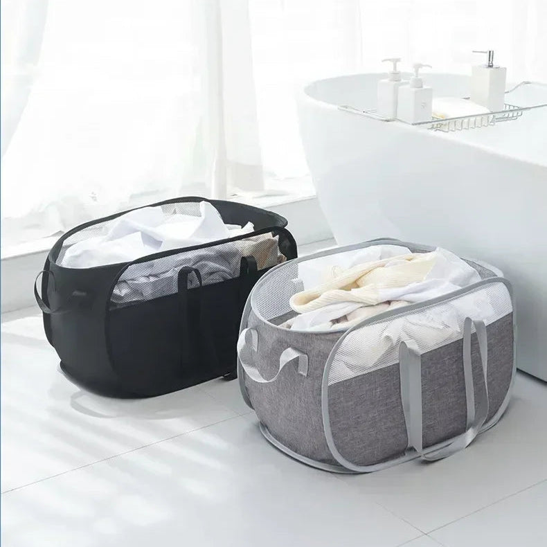 Cesto de Lavanderia Dobrável em Malha com Alças Resistentes