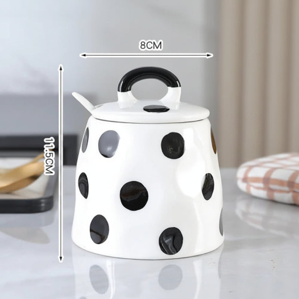Kit Porta Temperos em Cerâmica Europeia Listrado Preto e Branco