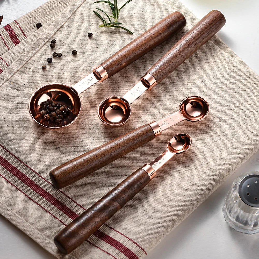 Conjunto de Colheres Medidoras em Aço Inox e Madeira