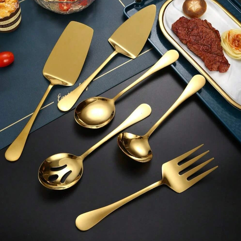 Kit de Utensílios de Cozinha em Aço Inox Dourado Luxo - 2PCS