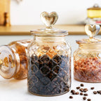 Garrafa De Armazenamento De Vidro Com Tampa, Recipiente Transparente Em Forma De Coração, Frasco De Armazenamento De Feijão De Café, Recipiente De Cozinha, Grande Capacidade, Âmbar
