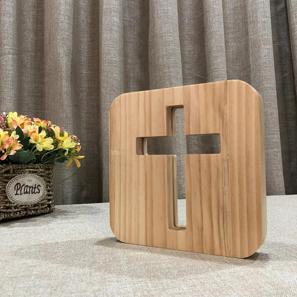 3d cruz de madeira usb led night light candeeiro mesa decoração para casa madeira led night light cruz atmosfera luz decoração natal presente