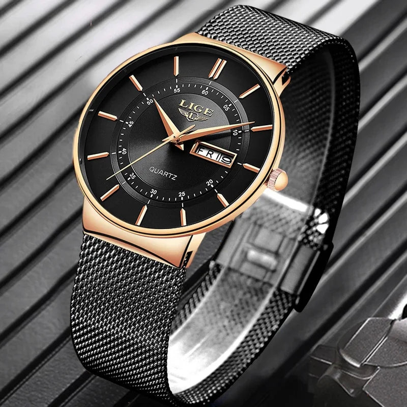 Relógio Casual Masculino em Aço Inox Ultrafino com Data Fine