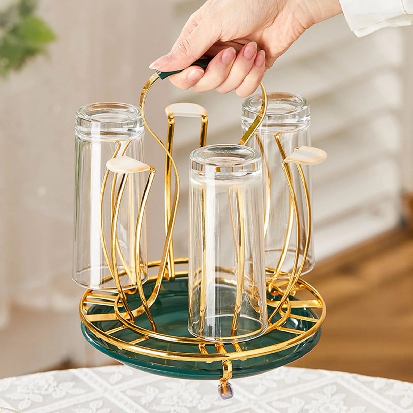 Metal Glass Cup Storage Rack, Em forma redonda, Resistente ao esmagamento, Dreno, Criativo, Casa, Cozinha, Decoração Bar