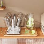 Rack de drenagem de copos com 6 espaços, material de aço inoxidável, suporte de copo, copo de vidro, rack de armazenamento, barra de cozinha, organizador de copos de mesa