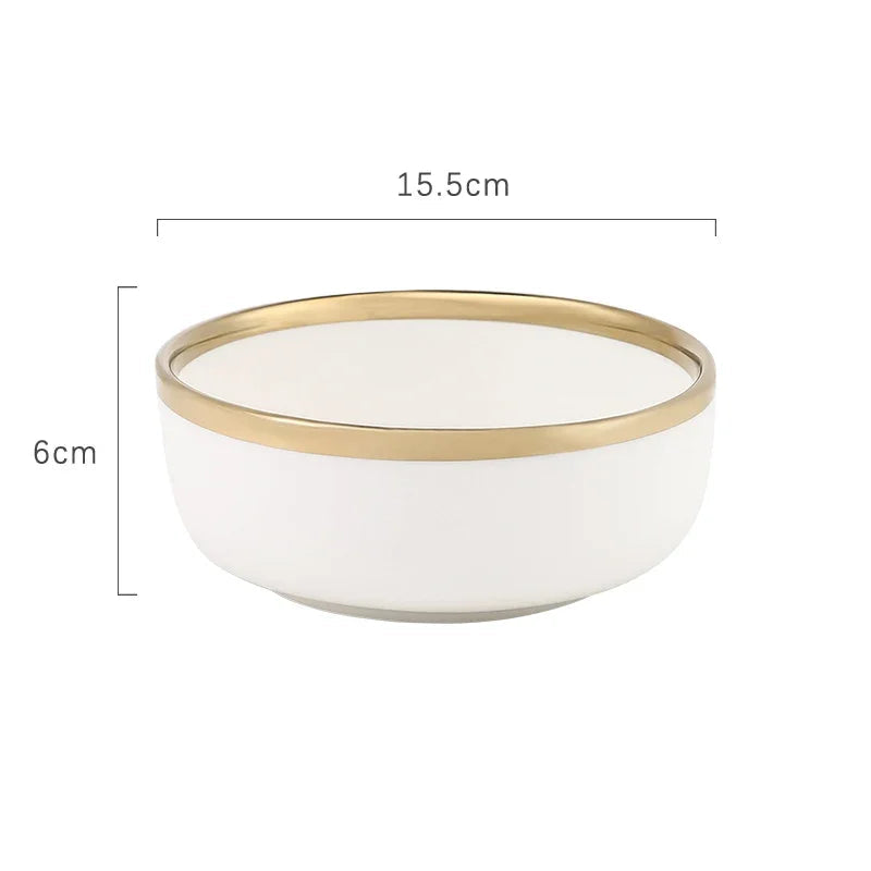 Pratos e Tigelas Branco Dourado em Porcelana - 6 Modelos