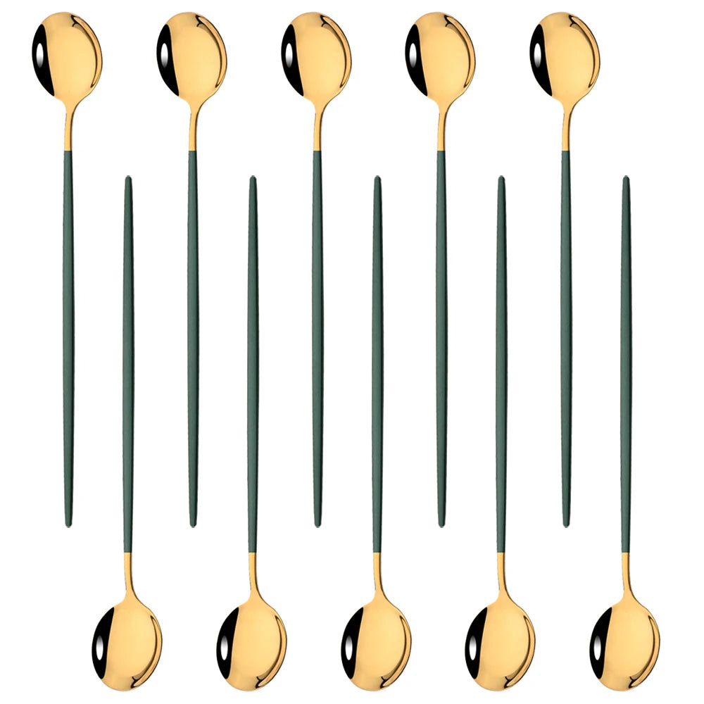 Kit Colheres de Aço Inox com Cabo Longo - 10pcs