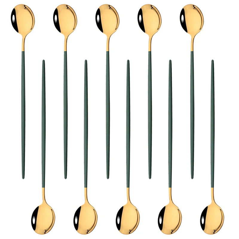 Kit Colheres de Aço Inox com Cabo Longo - 10pcs