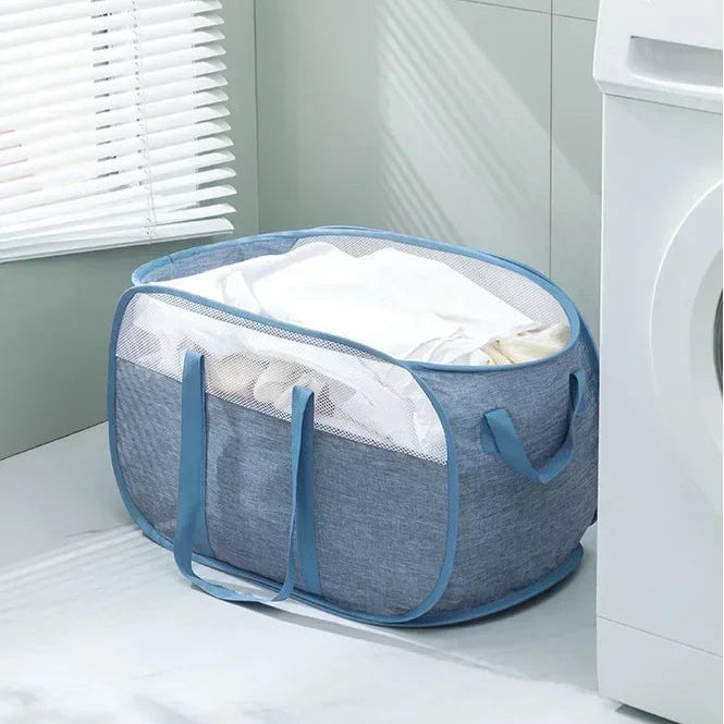 Cesto de Lavanderia Dobrável em Malha com Alças Resistentes